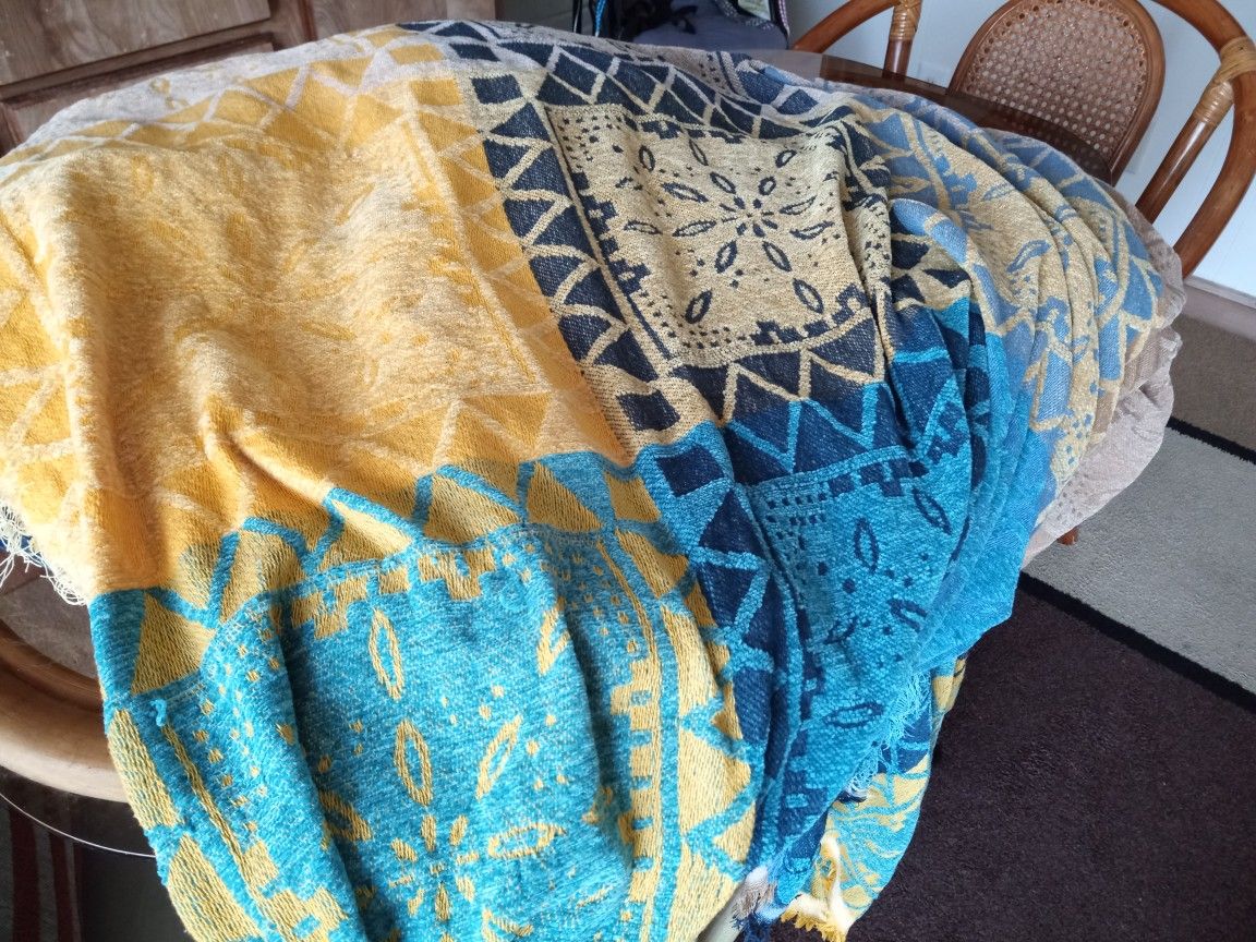 Large Blue and Yellow Blanket