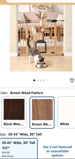 Babelle Wood Pattern Pet Gate with Cat Door up to 42 inch W