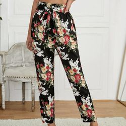 Floral Straight Pants Ankle Crop Summer Pants High Waisted Waist Cord Joggers Track Pants Cargo Pants Casual Pants 