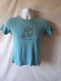 Life is good boys camp fire dog blue short sleeve t-shirt size M