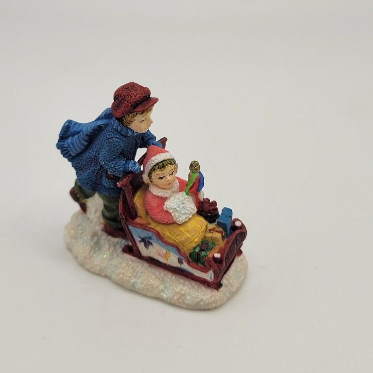 Pipka Christmas Miniature Figurine "Hans & Katrina" Sledding Children 1.5"
