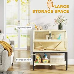 Wooden Hamster Cage with Storage Shelf, Small Animal Cage for Guinea Pig,Rat,Hedgehog,Chinchilla,Large Transparent Gerbil Cage and Habitats with Acryl