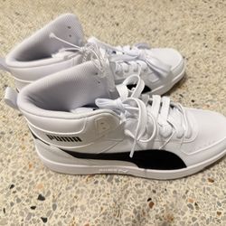 Puma White & Black Mid Sneakers