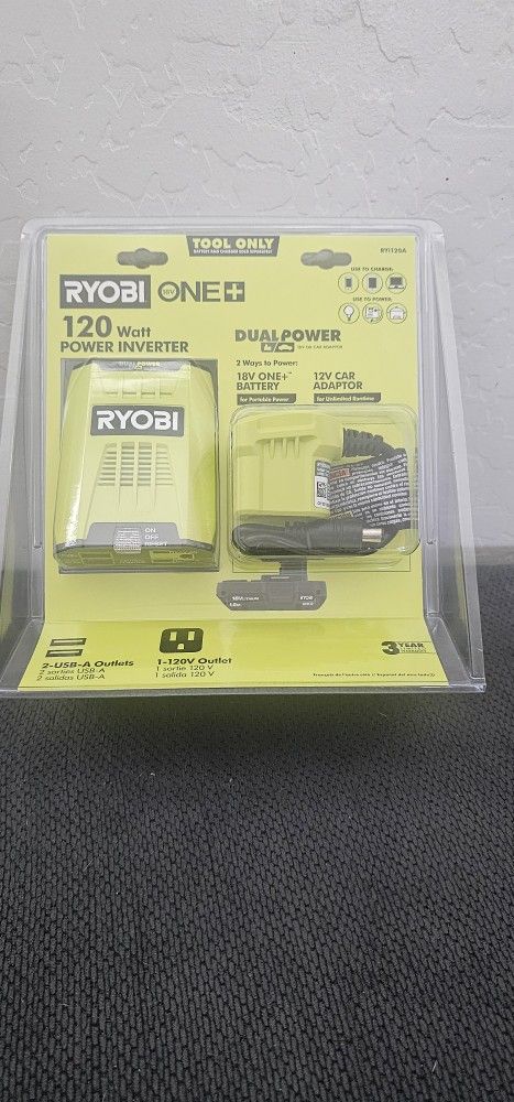 Ryobi one 18v 120 watt 12v automotive power inverter with dual USB ports
