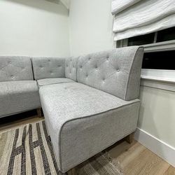 Linon Hale Wood Upholstered Corner Nook Bench in Light Grey