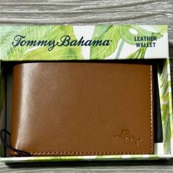 Tommy Bahama Wallet Men's Bi Fold Tan Leather Card Case Brown Marlin Embossed