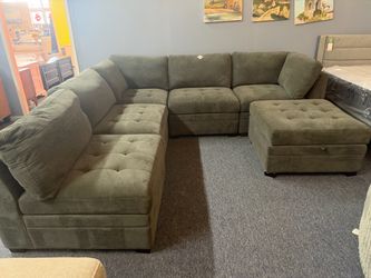 Large Gray Sectional Sofa with Ottoman,$850