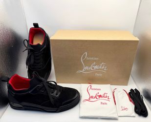 New Christian Louboutin Leather and Suede Flat 'All Black' Aurelien Sneakers Men’s Size 42.5