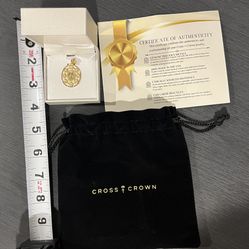 Cross+Crown 14K Yellow Gold Virgin Mary Miraculous Medal 