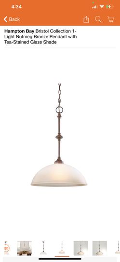 Hampton Bay Bristol Collection 1-Light Nutmeg Bronze Pendant with Tea-Stained Glass Shade