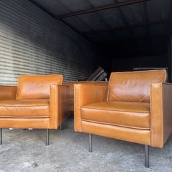 West Elm Leather Chairs 