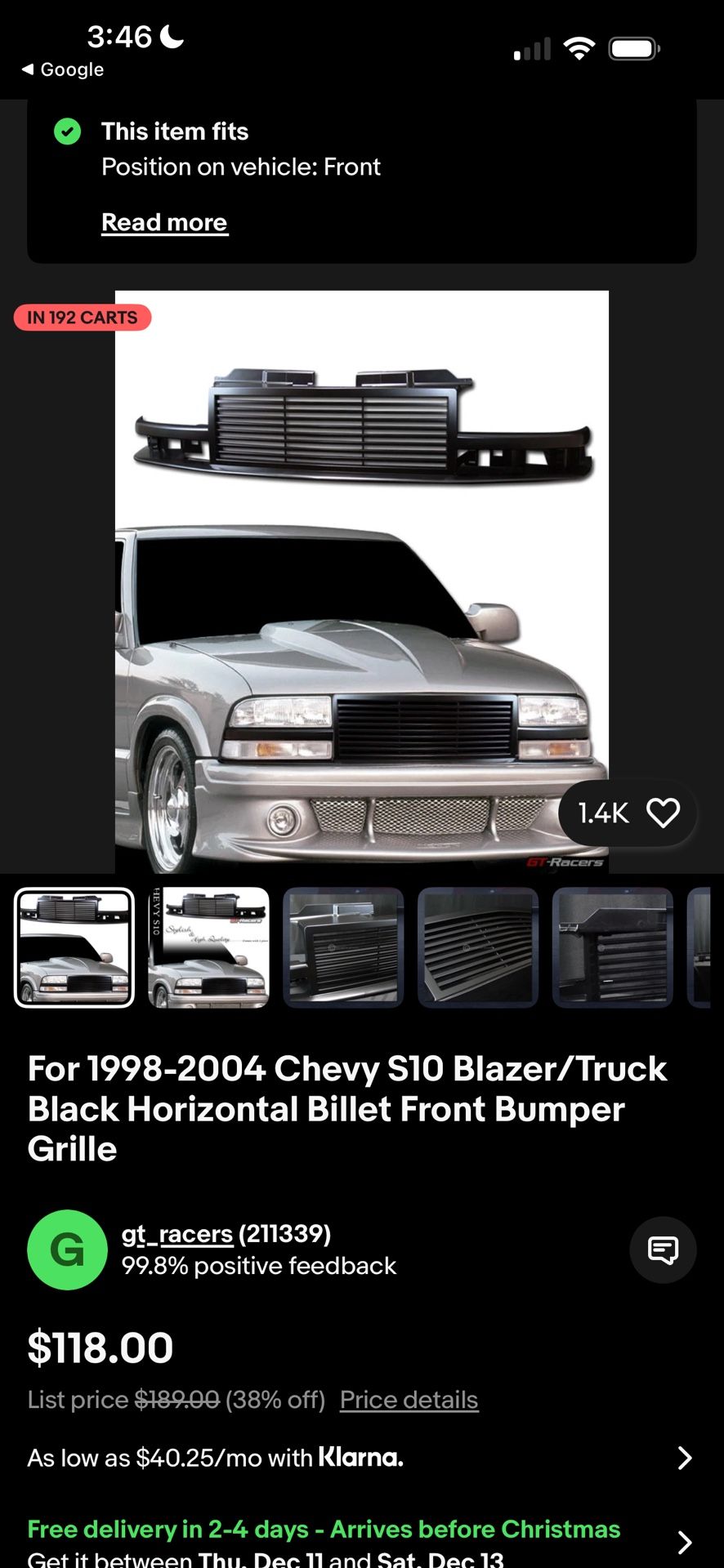 Chevy S10 98 Headlights And Aftermarket Grill