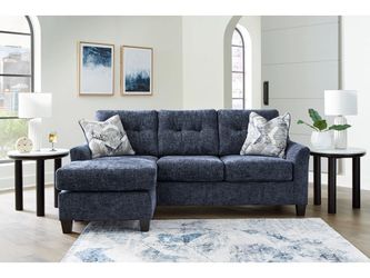 2 Piece Reversible Sofa Chaise In Navy Blue Fabric