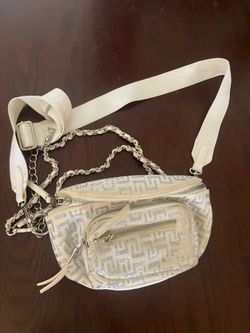 Cream Fendi-Style Monogram Belt Bag / Fanny Pack with Chain