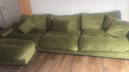 Sectional Couch with Ottoman,130" W Velvet Sofa,Fluffy Upholstered Cloud Couch,Modern Modular L Shaped Couch,Oversized 3 Seater Comfy Sofa,Soft Deep S