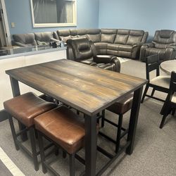 Pub Table with 4 Leather Stools