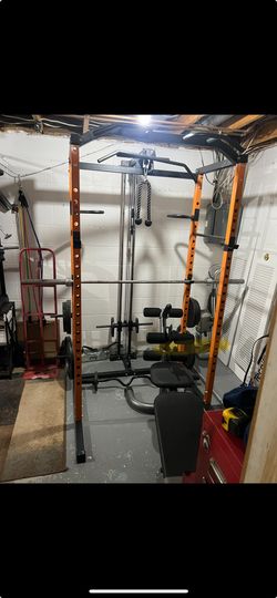 full rack with bench bars And Weights