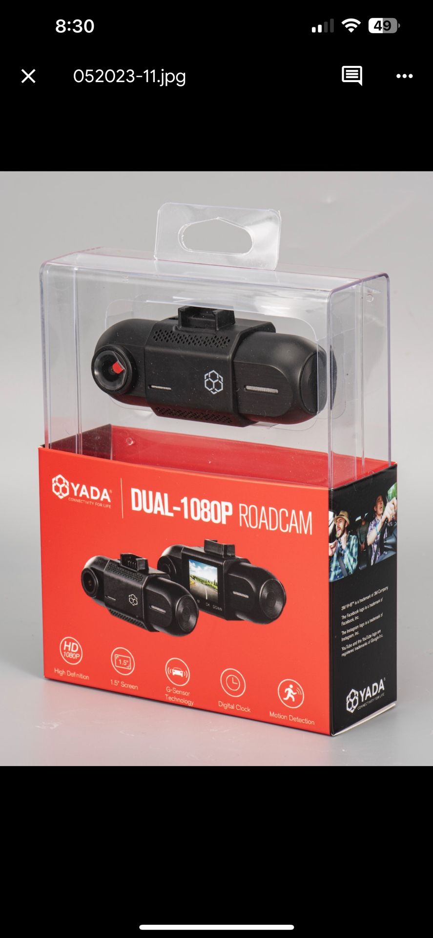 "YADA Dual 1080P Roadcam with Front and Rear Facing Cameras, 120 Degree Wide Angle Lens, 1.5"" LCD Screen, G-Sensor Technology with Park and Record Mo