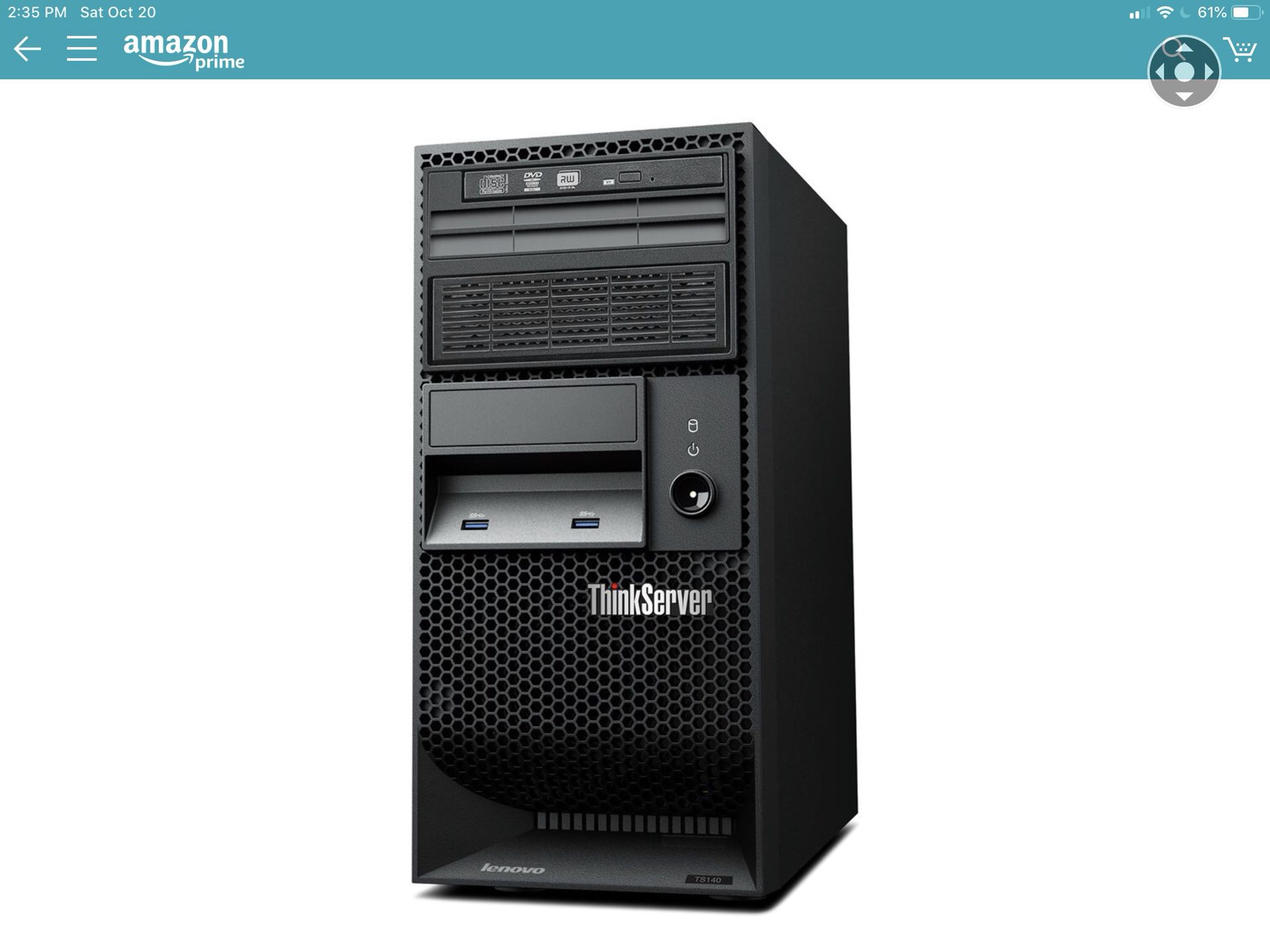 Lenovo Think Server TS140 hardly used in mint condition with 20” monitor and Samsung 850 EVO 250 GB SD drive
