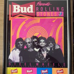 THE ROLLING STONES STEEL WHEELS 1989 BUDWEISER TOUR GLASS FRAMED PRINT 17"x21"
