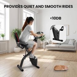 Exercise Bike, 4 IN 1 Stationary Bike, Foldable Folding Exercise Bike with 16-Level Magentic Resistance, Support Back Pad and Phone/Tablet Holder, Arm