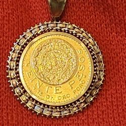 20 PESOS GOLD COIN 22K BEZEL 14K 