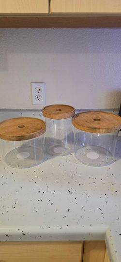 Clear Canisters with Wood Lids Set of 3