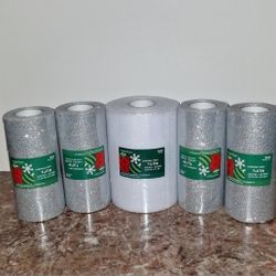 Chritsmas Tulle Silver Craft And White  Fabrics 5 Pcs