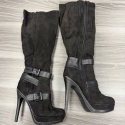 Women’s G by Guess Black Suede Knee-High Zipper Platform Boots Size 6.5 M