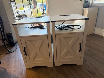 Farmhouse Nightstands with Cabinet – Set of 2