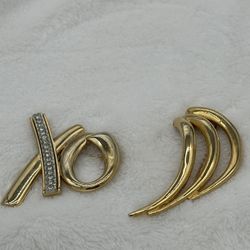 Two Polished Gold Tone Vintage Brooches Great Condition 