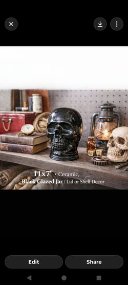 Black Glazed Ceramic Skull Jar Gothic Decor Screw Lid Container Hidden Storage 11x7