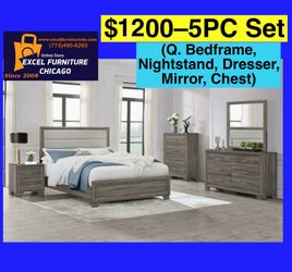 🌺 FREE DELIVERY 🌺Brand New 5PC Queen Size Bedroom Set ( Queen Bedframe, NS, Dresser, Mirror, Chest)