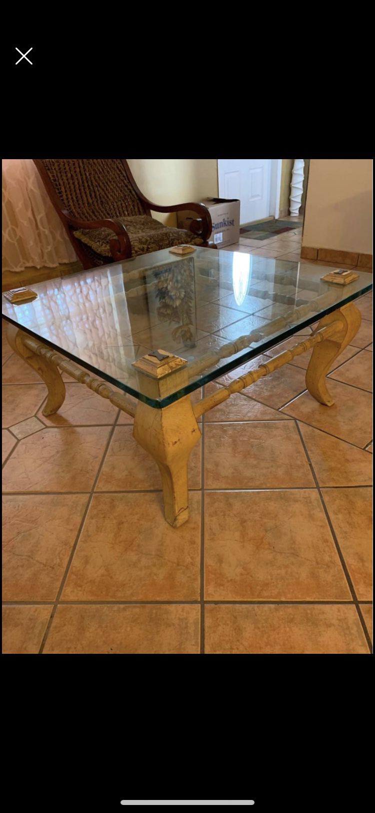 Antique Glass and wood coffee table