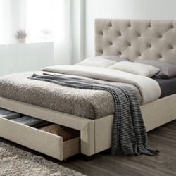 Brand New Beige Queen Storage Bed Frame (Available In California & Eastern King)
