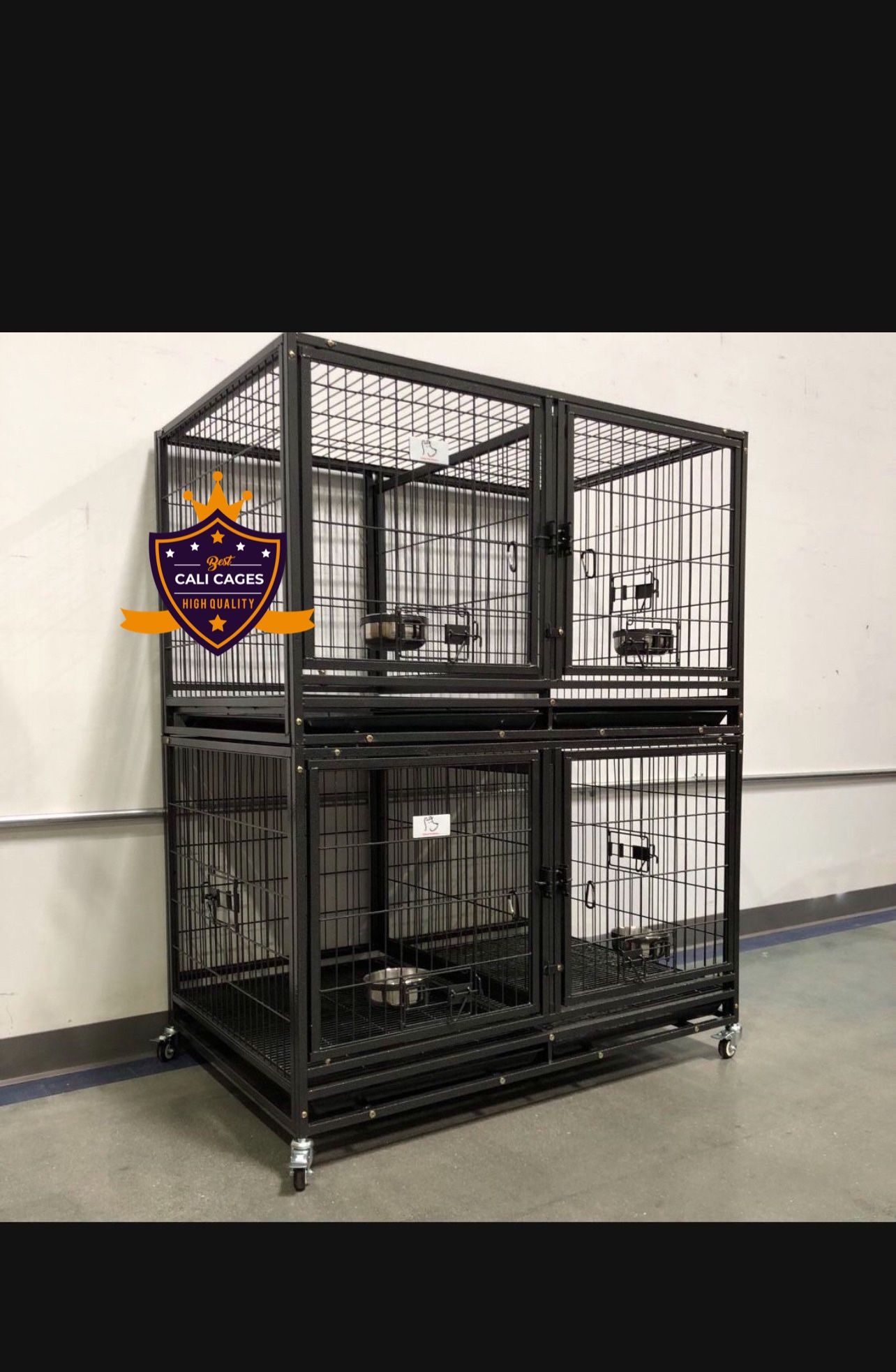 Double Stacked Dog Pet Cage Kenenl Size 43 With Divider And Feeding Bowls New In Box 