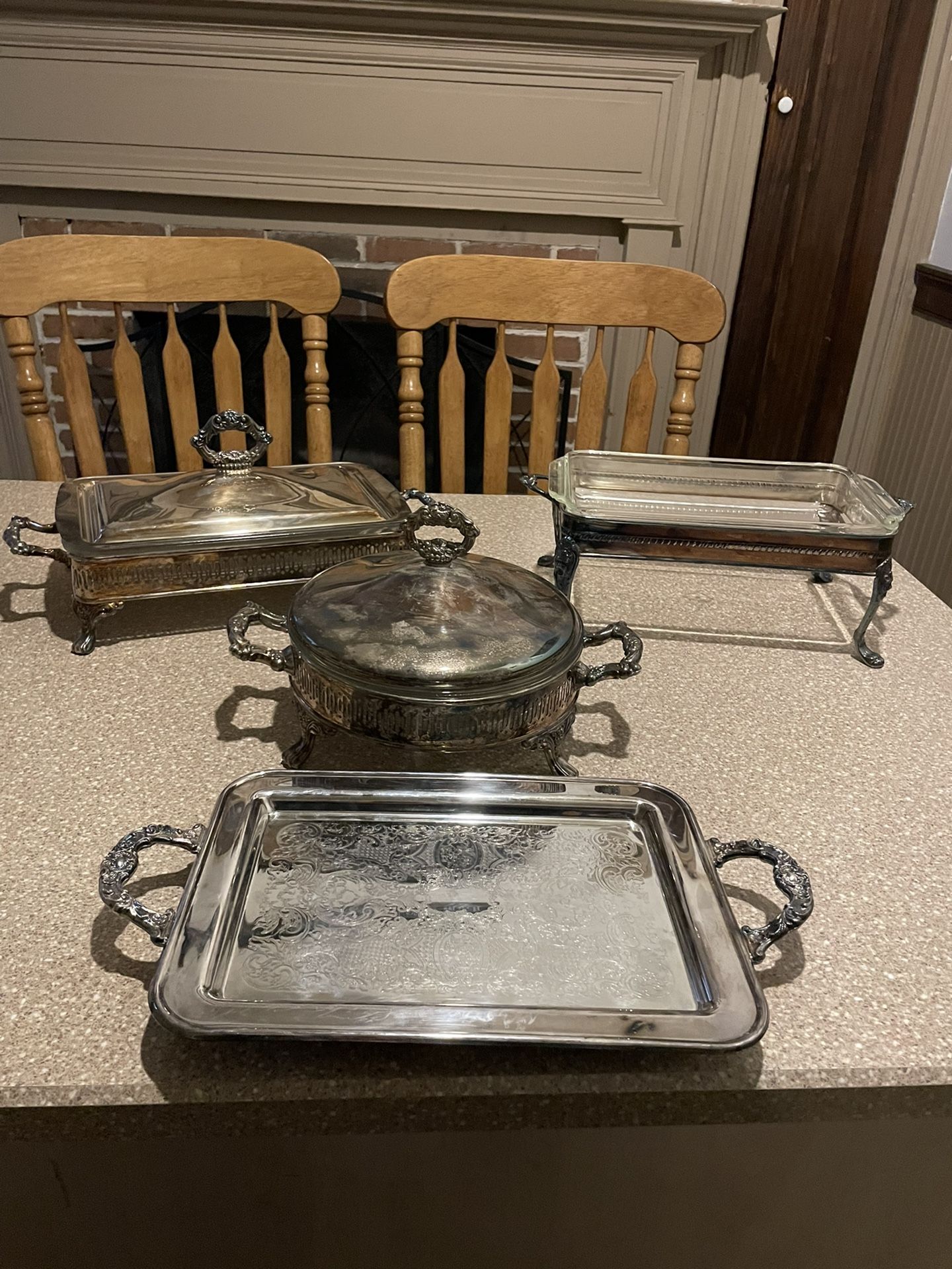 Vintage Silver Glass Serve ware 4 Piece Set