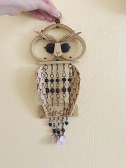 Unique Owl Decoration made of wood/shells/seeds