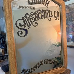 VINTAGE RUSTIC OAK WALL MIRROR DRINK DR. BROWN'S SARSAPARILLA SODA BEER BAR SIGN