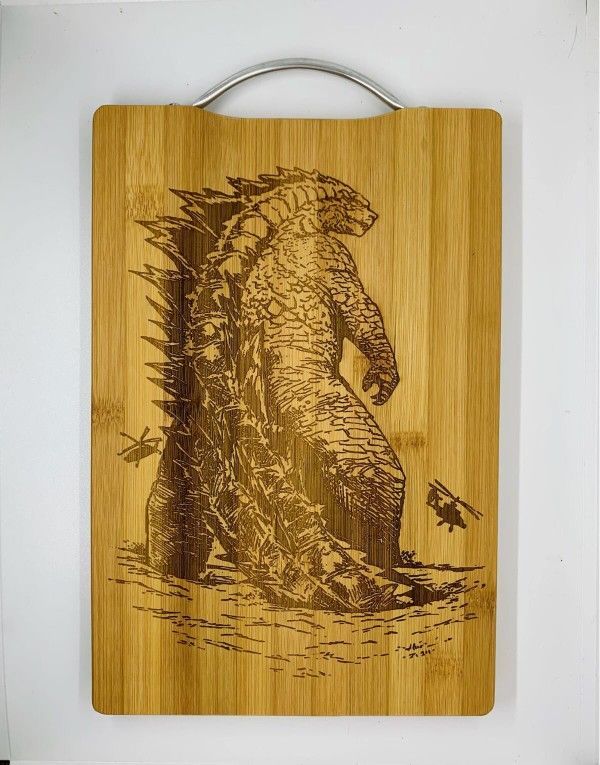 Godzilla Laser Engraved Bamboo  Cutting Board 