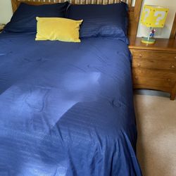 Bed Full 100 % Wood Headboard And Night Table, 