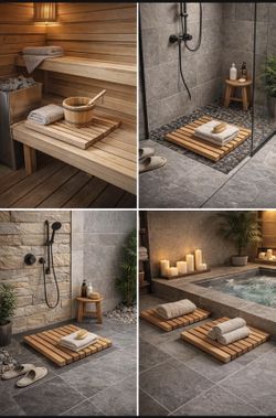 Handcrafted Wooden Slatted Platform for Sauna, Bathroom, or Indoor Spa