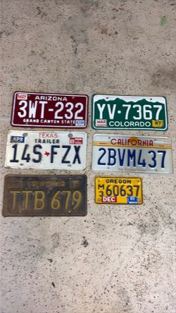 5 Old License Plates