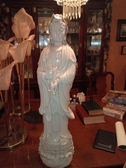 Antique Chinese Porcelain Blanc De Chine Figurine Young Buddha Guanyin Guan Yin Kuan Yin Ca 19th Century No Damage 33'