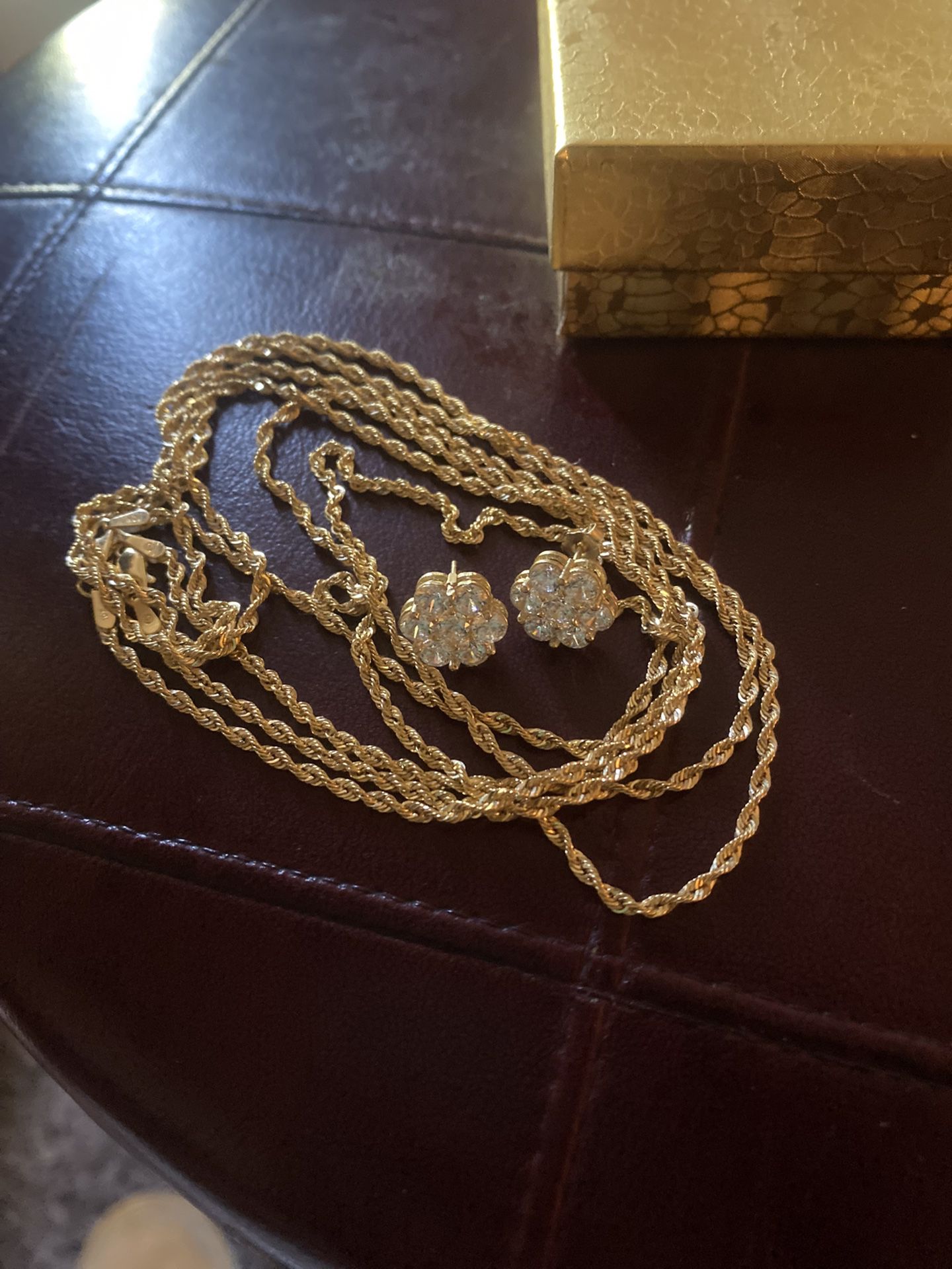 2 10k Gold Ropes & VVS Diamond Cluster Earring’s 