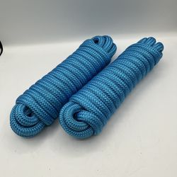 (2 packs) 5/8"x20' Dock Line, Double Braid Nylon,15" Eye Splice, Blue