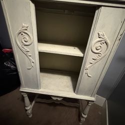 Vintage Wood Cabinet With Ornate Carvings 