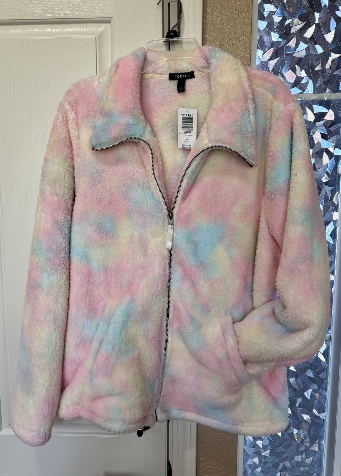 Torrid WOMEN'S SHERPA JACKET PASTEL MULTICOLOR TIE DYE SUPER SOFT 3X - New