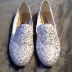 Alba Sally-Flat White Sequins Woman's Shoes Size 10