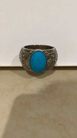 Vintage Turquoise and Silver detailed intricate Bangle